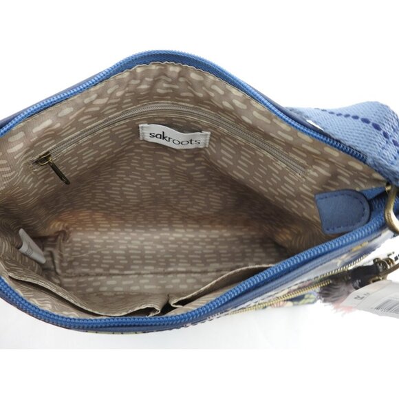 New Sakroots Artist Circle Crossbody Bag Flower Power Print Blue Denim Purse - Picture 4 of 9